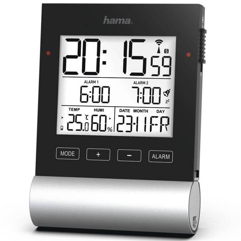 Budík Hama Black Line černý stříbrný
