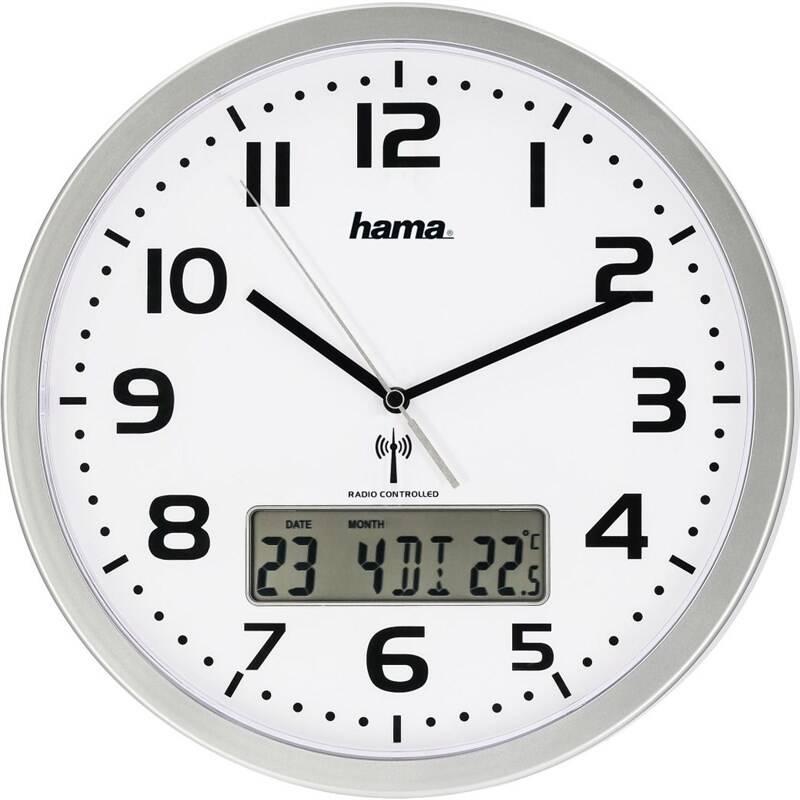 Nástěnné hodiny Hama Extra stříbrné bílé, Nástěnné, hodiny, Hama, Extra, stříbrné, bílé