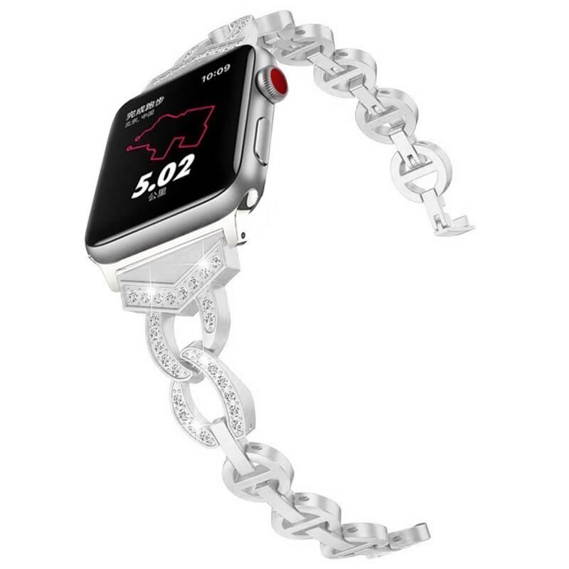 Řemínek WG crystal, kovový, na Apple Watch 42 44 45 49 mm stříbrný