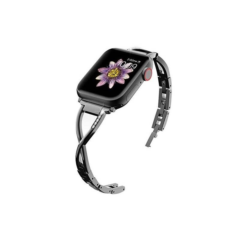 Řemínek WG kamínky, kovový, na Apple Watch 38 40 41 mm černý