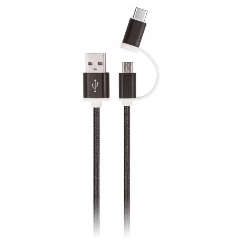 Kabel Setty 2v1, USB Micro USB, USB-C, 1m černý